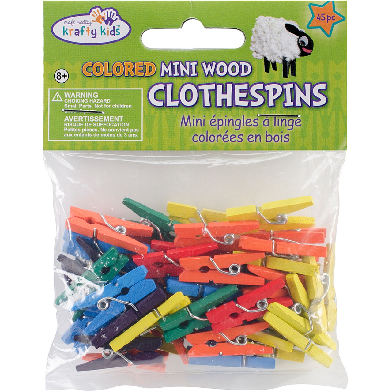 Krafty Kids Mini Wood Clothespins-Colored 1 45/Pkg